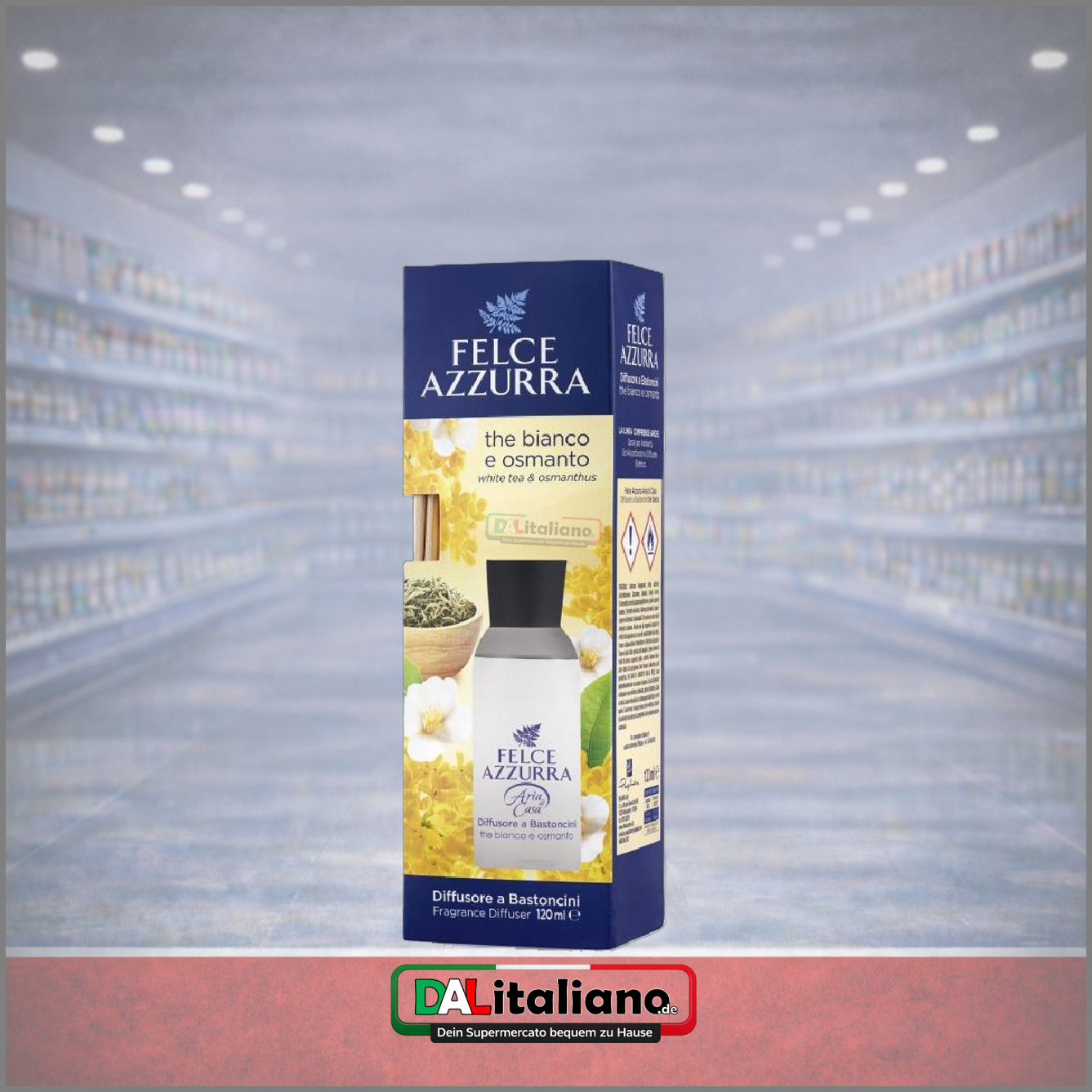 Diffusore per ambiente con bastoncini Muschio Bianco - Felce Azzurra - 120 ml
