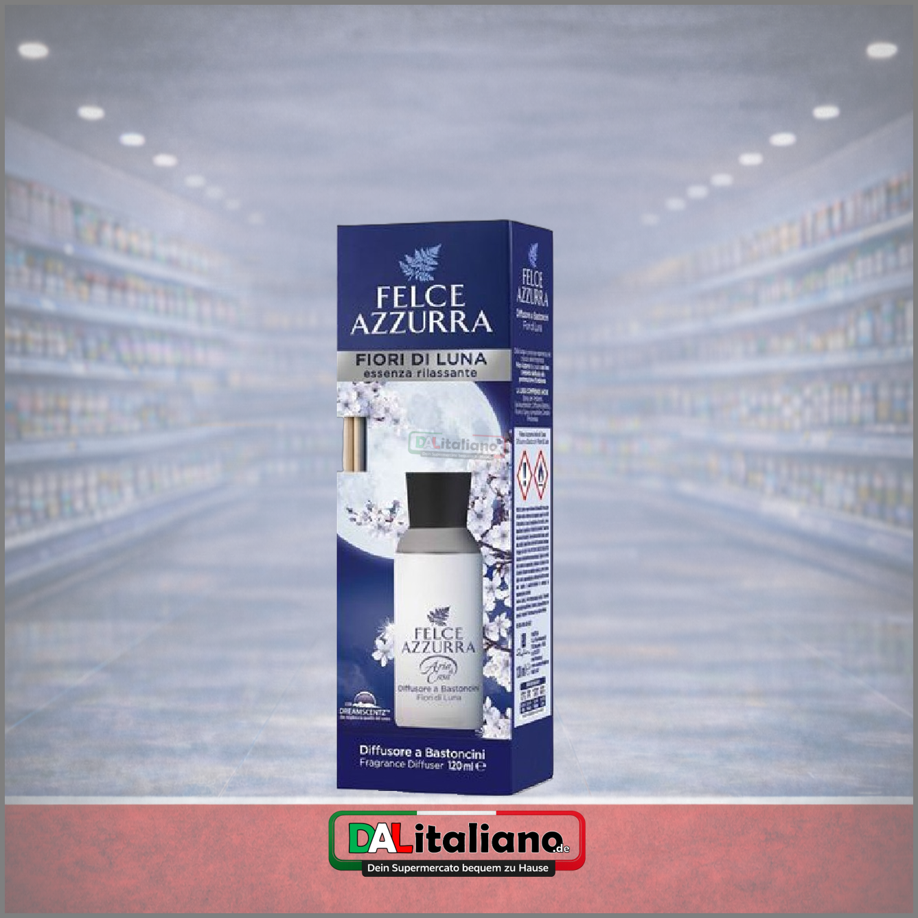 Diffusore per ambiente con bastoncini - Fior di Luna - Felce Azzurra - 120 ml