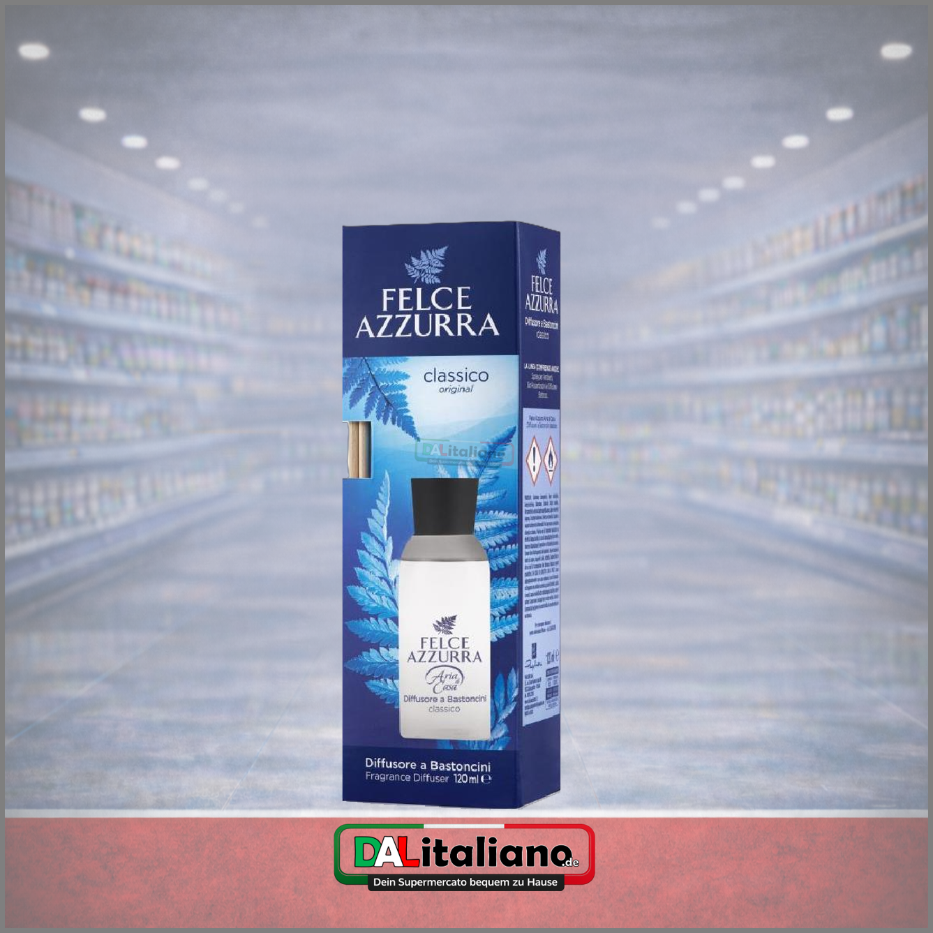 Diffusore per ambiente con bastoncini - Klassisch - Felce Azzurra - 120 ml